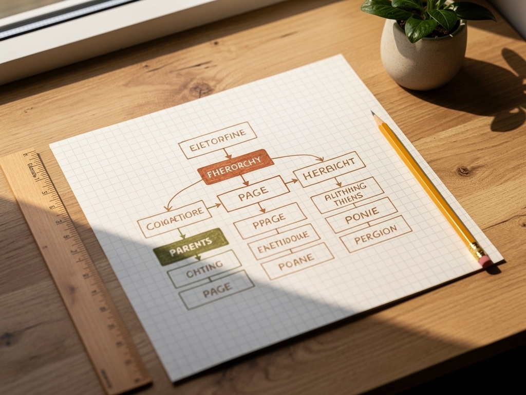 Diagrama de jerarquía de páginas de un sitio web sobre papel cuadriculado